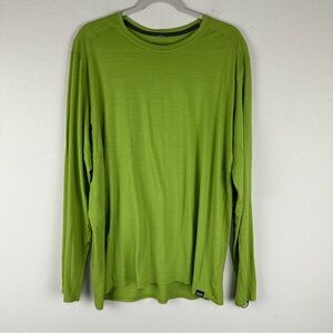 Patagonia Mens Bright Green Merino Long Sleeve Midweight Crew Neck Tee Shirt XXL